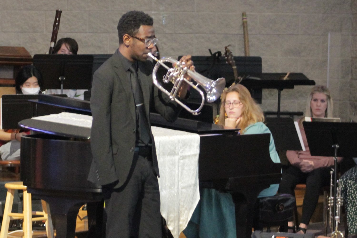 Trumpeter and composer Carlot Dorvé plays a powerful rendition of “You Raise Me Up” during the Fr. Tolton Legacy Society’s 2022 Celebration Mass in the St. Thomas More Newman Center Chapel in Columbia on May 1.